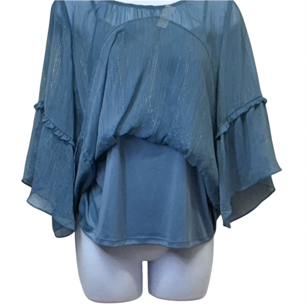 LC Lauren Conrad Women's Flutter/Bell-Sleeve Chiffon Peasant Top Size Large - Picture 7 of 11